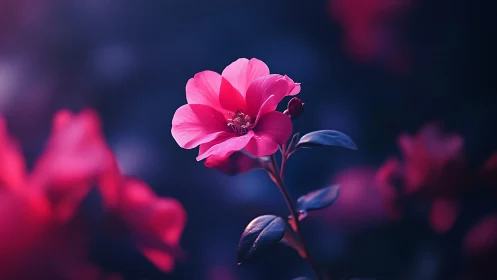 Luminous Crimson Blossom Pierces the Twilight Veil