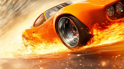Turbo Inferno: Orange Speed Machine Blazing Through Molten Glory