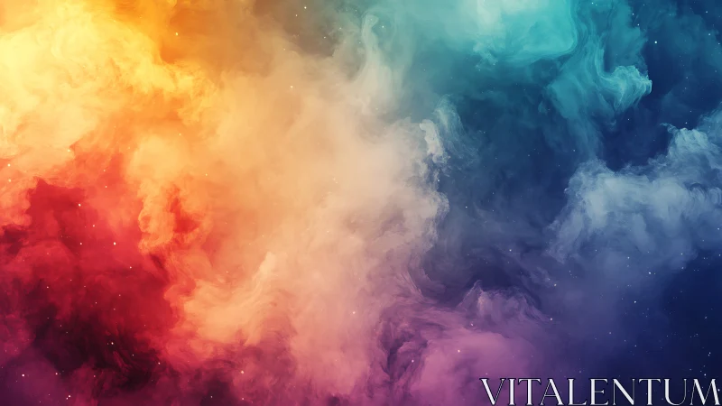 Vibrant multicolor nebula cloud with soft swirling gradients.