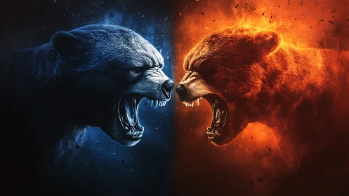 Two bears positioned face-to-face with contrasting thermal lighting effects