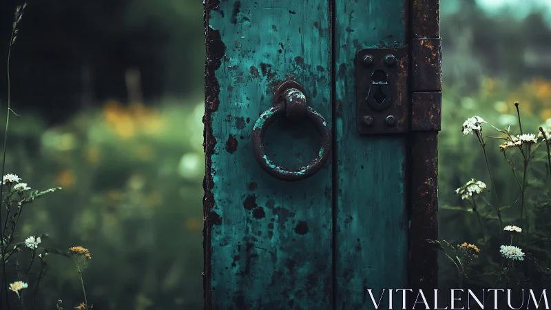 Weathered garden door opening toward a quiet, hidden meadow.