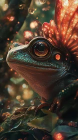 Faerie-winged forest frog glowing in enchanted dusk light.