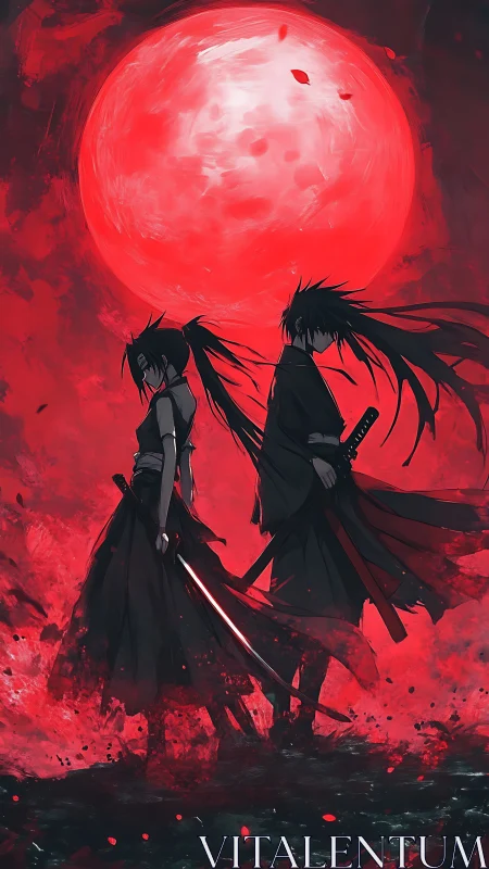 Twin blade shadows argue with the burning blood moon