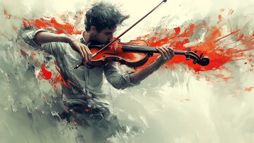 Male violinist in abstract brushstroke environment study.