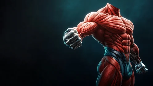 Headless muscular anatomical figure rendered in 3D detail.