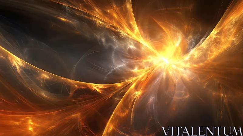 Abstract orange and gold light burst on dark gradient background.