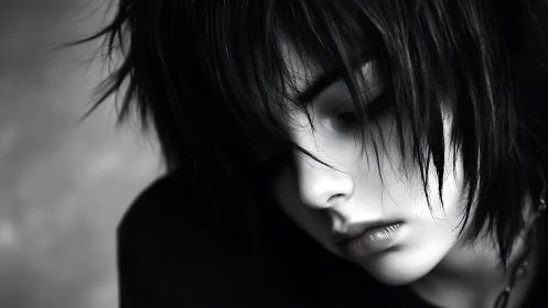 Soft-spoken monochrome dreamer in a hush of grayscale.