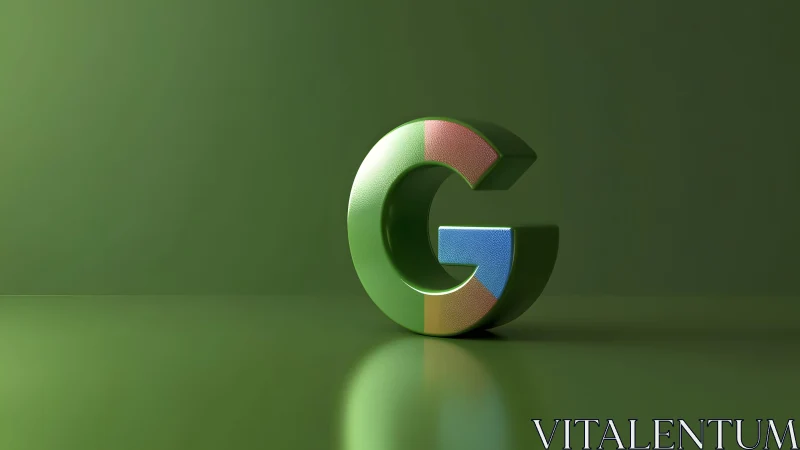 3D Google Letter G Logo with Colorful Segments on Green Background.