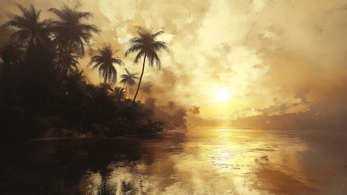 Tropical Sunset Serenity Over Golden Waters