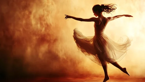 Backlit contemporary dancer in motion against luminous haze