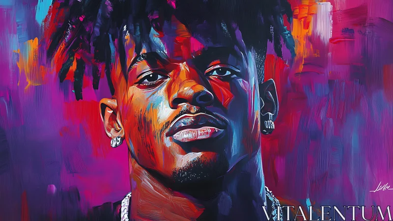 Neon shadows crown a confident gaze in prismatic paint