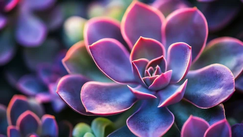 Succulent plant photographed with enhanced chromatic aberration and luminous color grading.