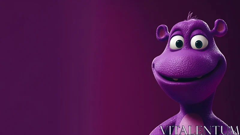 Bright purple monster smiles warmly against a cozy backdrop