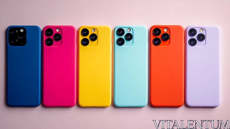 Aligned colorful smartphones show triple‑camera arrays and matte shells