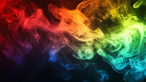 Swirling rainbow smoke dancing across a deep dark backdrop.