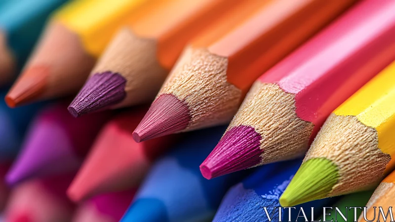 Vibrant colored pencils align in a rich, creative close-up