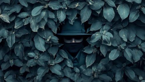 Shadowed stranger blooming from midnight leavescape.