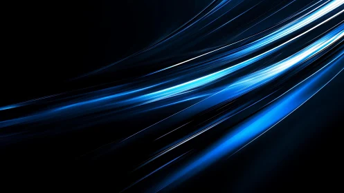 Dynamic blue light streaks on black abstract digital background.