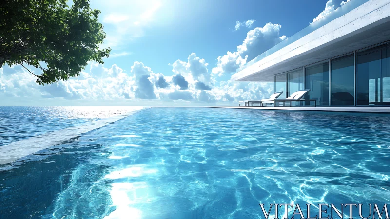 Infinity pool merges with serene ocean under radiant sky