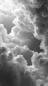 Soft storm clouds swirling in a dreamy grayscale sky.