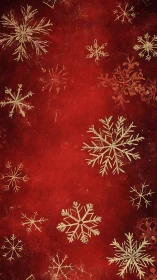 Red textured background with scattered gold snowflakes.