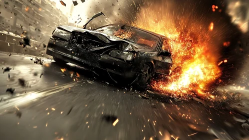 High-speed highway collision shows frontal impact and explosion