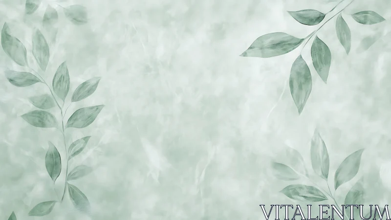 Soft mint foliage border with airy watercolor leaves.