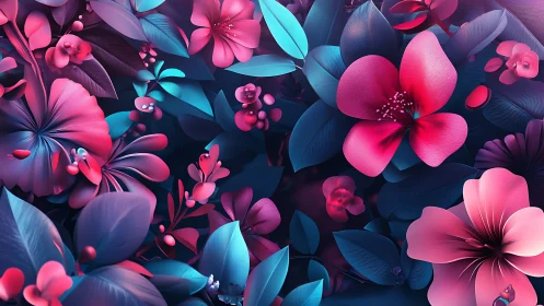 Neon Floral Bloom: Vibrant 3D Botanical Garden.