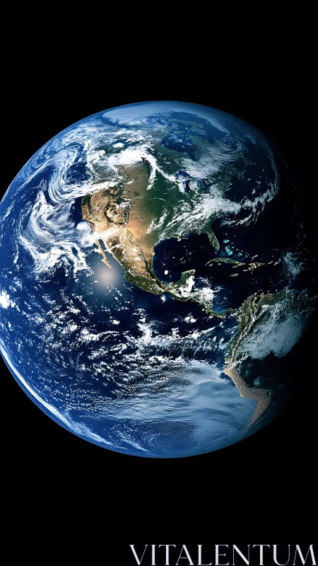 Blue planet leans into the void, swirling clouds in slow motion