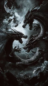 Triadic draconic vortex in monochrome atmospheric turbulence.