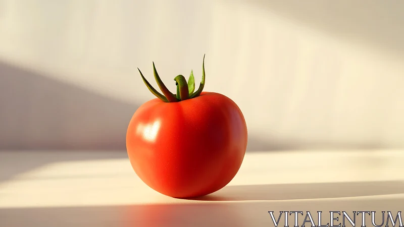 Single ripe tomato rendered with high-key studio lighting
