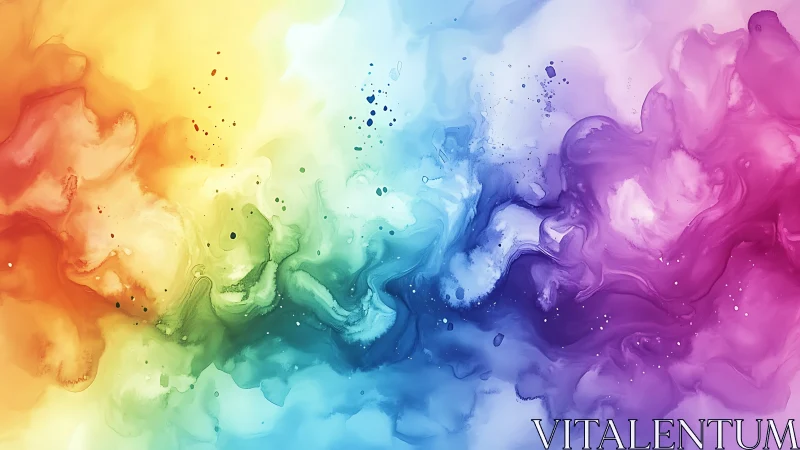 Vibrant watercolor spectrum swirl across fluid abstract field.