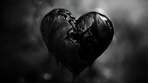 Black Heart-Shaped Paint Texture in Monochrome.