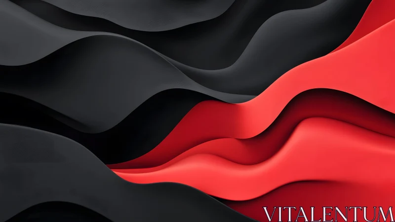 Flowing Black and Red Abstract Waves Digital Art Background.