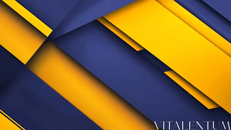 Diagonal layered blue and yellow geometric surfaces intersect