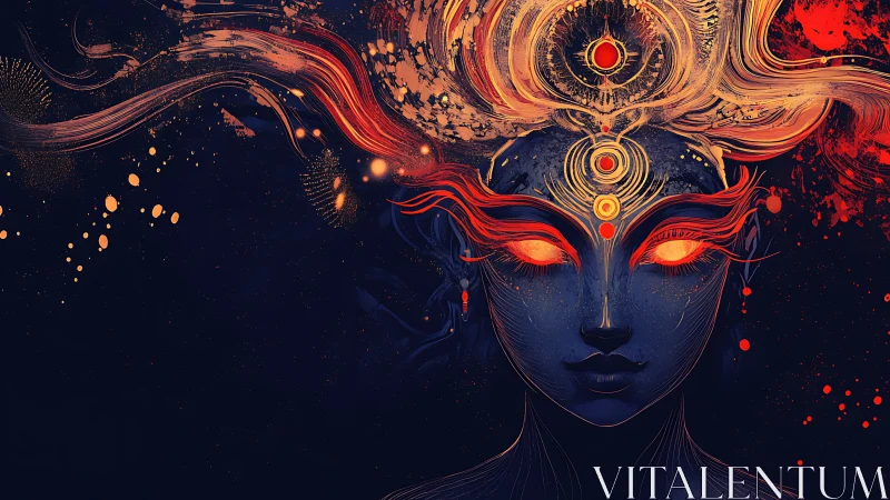 Cosmic fire goddess portrait with luminous celestial crown.