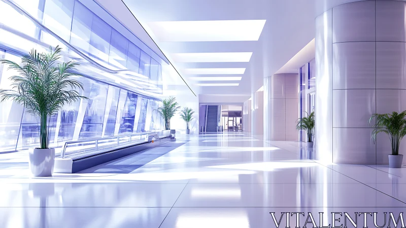 Luminous Corporate Atrium with Minimalist Modernist Architecture.