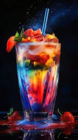 Layered colorimetric beverage with ice and garnish.