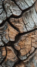 Weathered stacked firewood closeup with dry cracked bark.