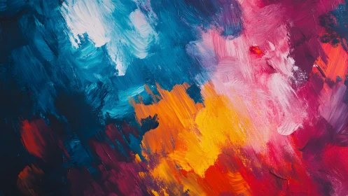Vivid Abstract Painting with Bold Brush Strokes and Dynamic Colors.