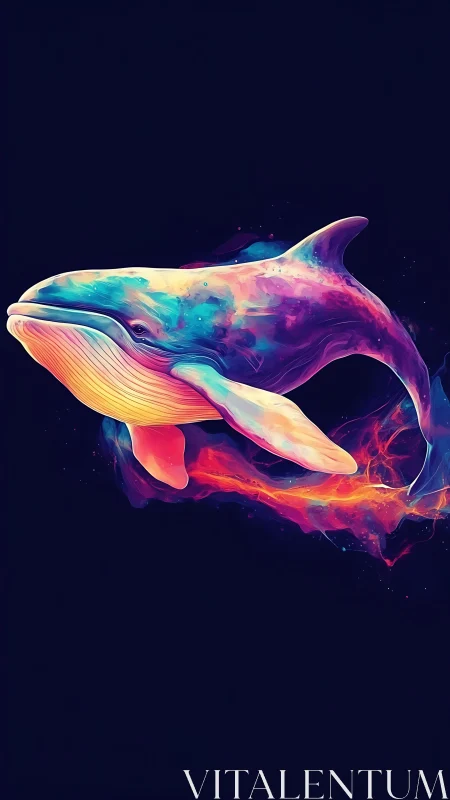 Multicolored digital whale is rendered on a dark background