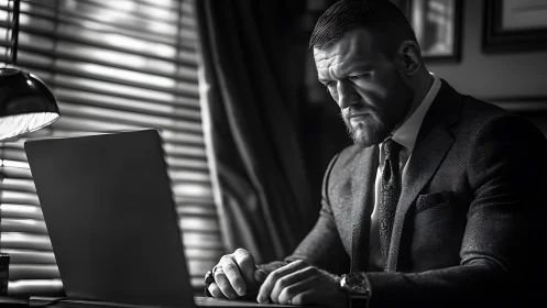 Focused Professional at Work in Quiet Office Moment.