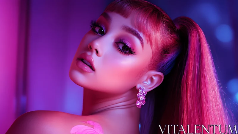 Glimmering portrait glows in dreamy pink and violet light