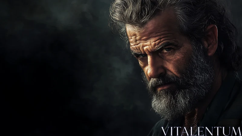 Weathered bearded man under moody cinematic side light.