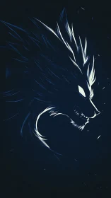 Glowing outline of a fierce wolf spirit in dark blue space.