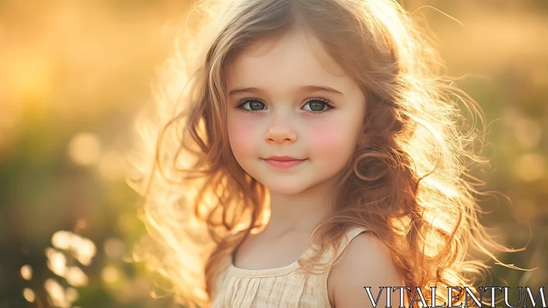 Young child with golden light and wavy reddish-brown hair.