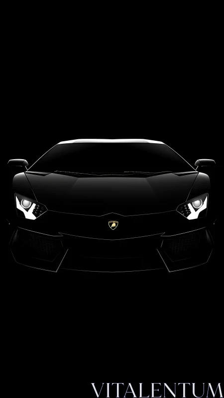 Low-key frontal supercar silhouette with luminous optics.