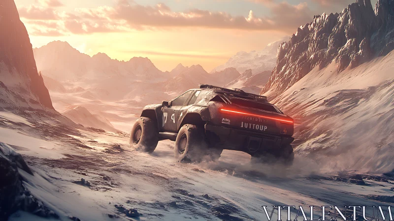 Stormrunner truck chasing sunrise across frozen canyons.