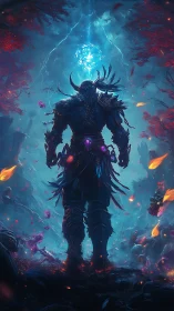 Arcane warrior confronts a stormlit magical vortex alone.