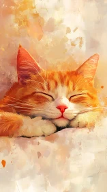 Warm-hued feline portrait with watercolor wash technique.